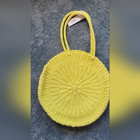 NWOT French Connection 15” Yellow natural fiber bag - Picture 1 of 6